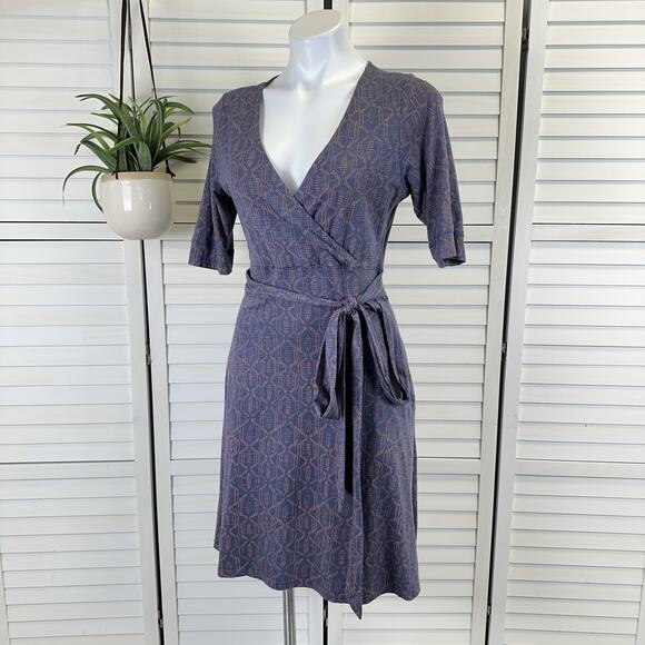 Toad & Co Cue Wrap Cafe Dress Organic Eco A Line‎ Blue Coral Womens Size S - Picture 1 of 10